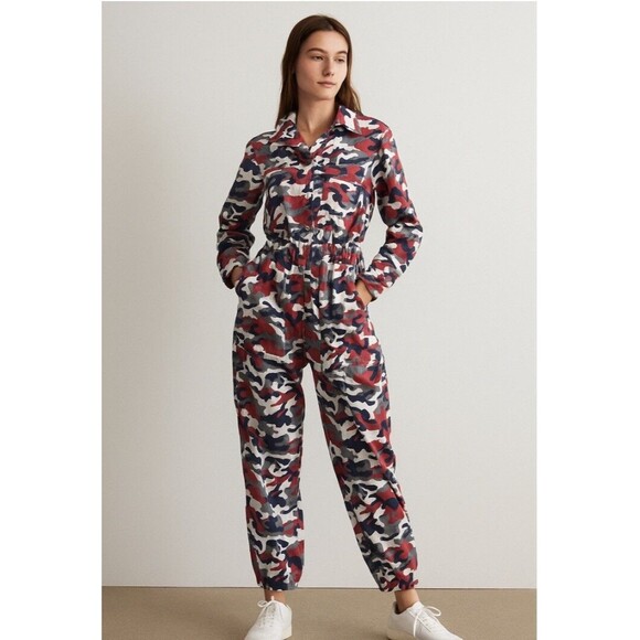 36 point 5 Women's Small Camouflage Overalls Coveralls Patriotic‎ USA Americana - Picture 1 of 16